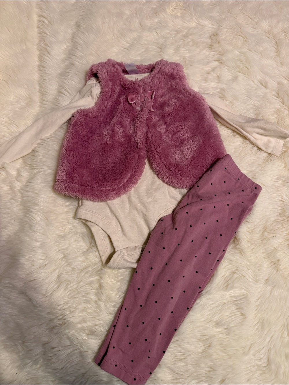 Carter's Mauve Pink Faux Fur Vest with Satin Bow Detail